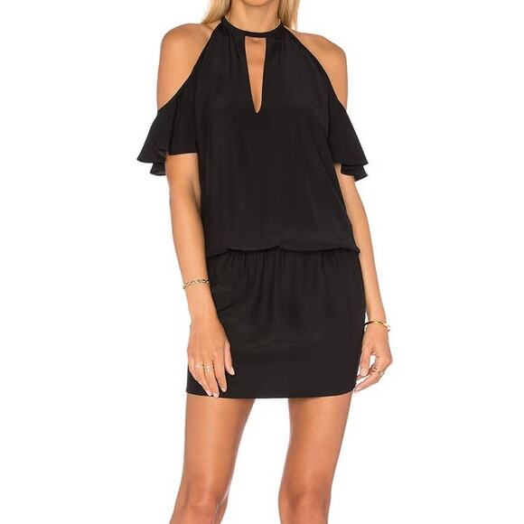 Amanda Uprichard Celia Dress in Black Silk Ruffle Flutter - Picture 1 of 7